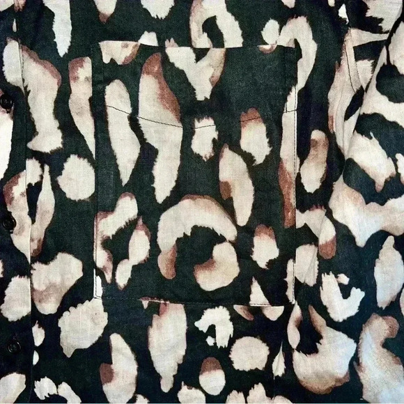 100% linen leopard print button down oversized top nwot size xs fits like M - Picture 4 of 10